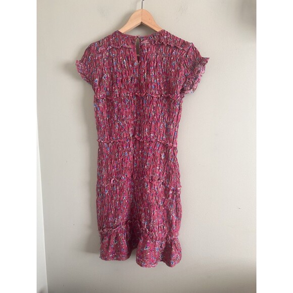 Free People Pink Floral Short Sleeve Smocked Stretch Mini Dress Women's  S/P - Picture 4 of 8